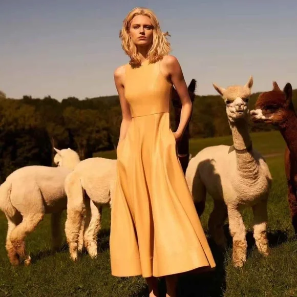 BEST Alexis England Midi Dress - Saddle Tan Beige Cocktail Party Casual Formal - Picture 2 of 8